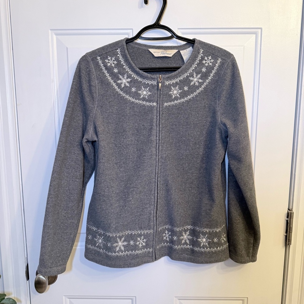 Vintage Charcoal Cardigan with Snowflake Design